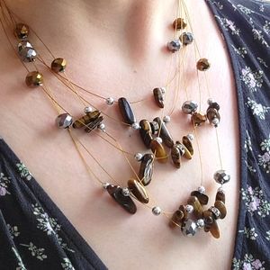 Copper, silver, brown bead necklace